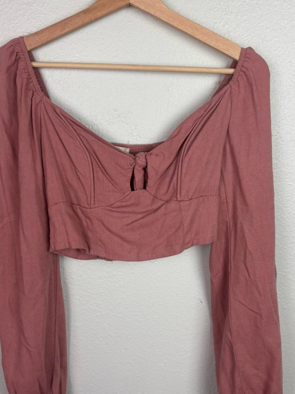 Altar'd State Dusty Rose Long-Sleeve Tie-Front Crop Top